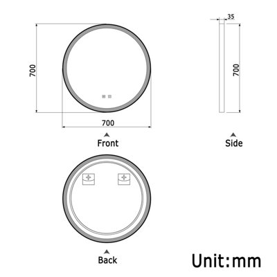 Round Illuminated Bathroom Mirror with LED Lights 3 Colour Black Frame ...