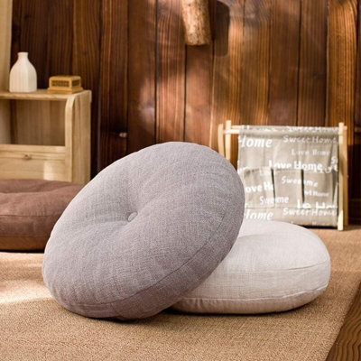 Round Japanese Style Thick Linen Floor Cushion Tatami Cushion for