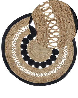 Round Jute Area Rug 120 cm Beige and Black YOZGAT