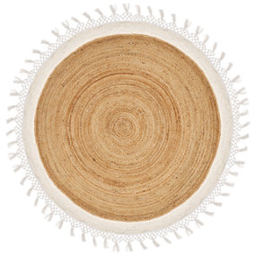 Round Jute Area Rug 140 cm Beige and White MARTS