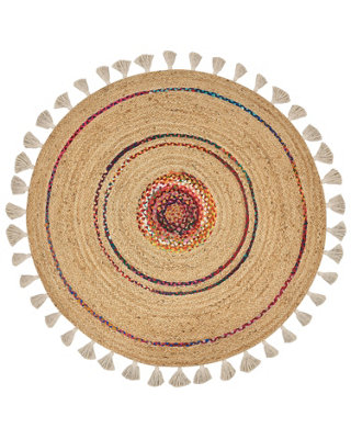 Round Jute Area Rug 140 cm Beige OBAKOY