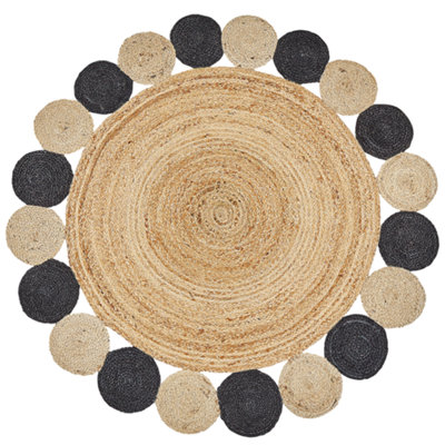 Round Jute Area Rug 140 cm Black VOSTAN
