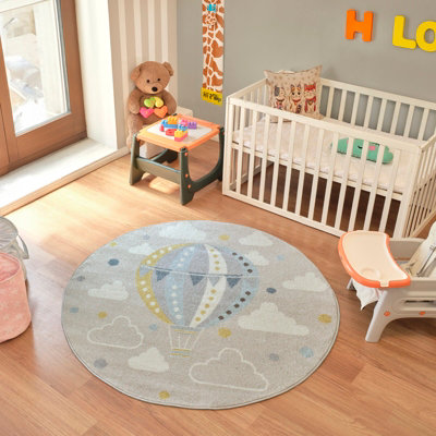 Round Kids Modern Multicolour/Grey Bedroom Monty Area Rug 160 x 160 cm ...