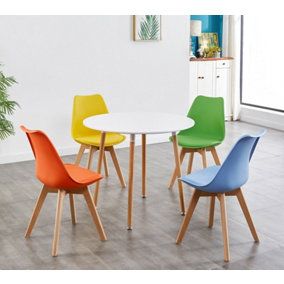 Round Kitchen Dining Table Set And 4 Colourful Tulip Chairs Wood Circular Table