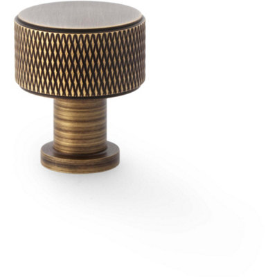 Round Knurled Door Knob - 29mm Diameter Antique Brass Radio Cupboard Pull Handle