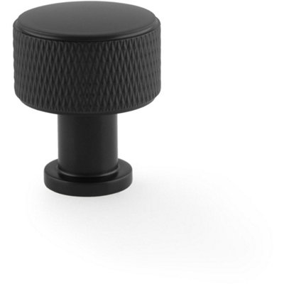 Round Knurled Door Knob - 29mm Diameter Matt Black Radio Cupboard Pull Handle