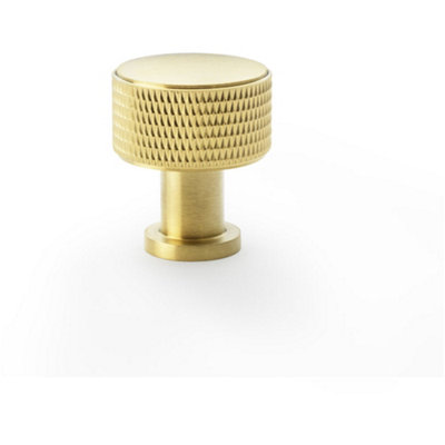 Round Knurled Door Knob - 29mm Diameter Satin Brass Radio Cupboard Pull Handle