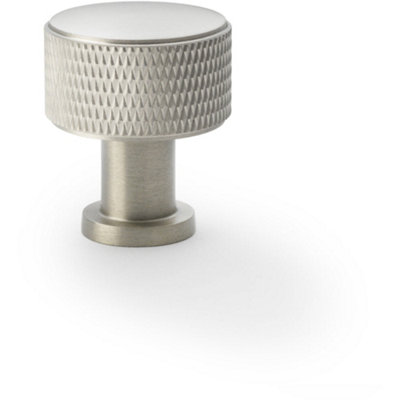 Round Knurled Door Knob - 29mm Diameter Satin Nickel Radio Cupboard Pull Handle