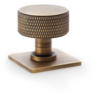 Round Knurled Door Knob - 35mm Diameter Antique Brass Radio Cupboard Pull Handle