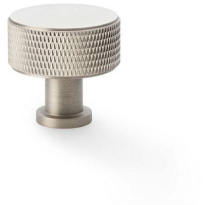 Round Knurled Door Knob - 35mm Diameter Satin Nickel Radio Cupboard Pull Handle
