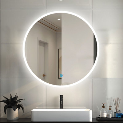 Round LED Bathroom Mirror with 3 Color Light Demister Pad Anti-fog ...