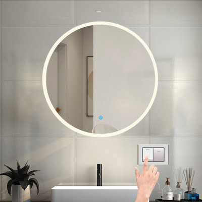 Round LED Bathroom Mirror with 3 Color Light Demister Pad Anti-fog