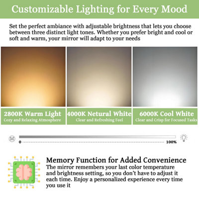Round LED Bathroom Mirror with Bluetooth Speakers 700mm 3 Colour Dimmable Lights Memory Demister Touch/Wall Switch Control