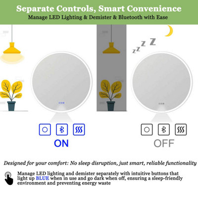 Round LED Bathroom Mirror with Bluetooth Speakers 700mm 3 Colour Dimmable Lights Memory Demister Touch/Wall Switch Control