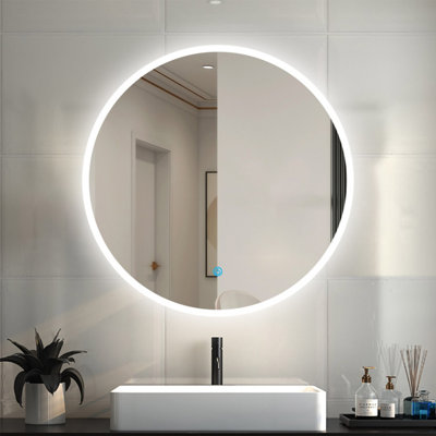 Round LED Bathroom Mirror with Cold White Light Touch Switch Wall ...