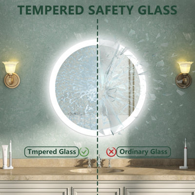 Round LED Bathroom Mirror with Lights Demister Pad Anti-fog Touch ...