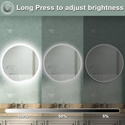 Round LED Bathroom Mirror with Lights Demister Pad Anti-fog Touch/Wall ...