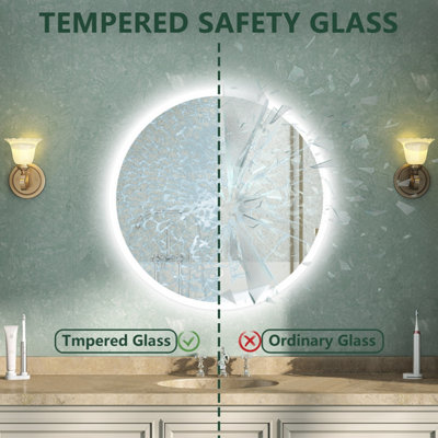 Round LED Bathroom Mirror with Lights Demister Pad Anti-fog Touch/Wall ...