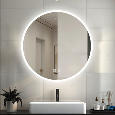 Round LED Bathroom Mirror with White Light Warm Light Double Touch ...