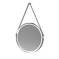 Round LED Illuminated Touch Sensor Framed Mirror with Demister & Strap, 600mm - Chrome/Grey - Balterley