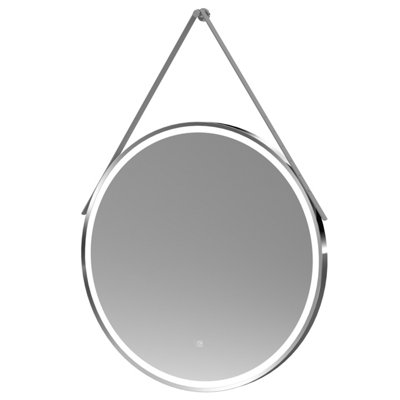 Round LED Illuminated Touch Sensor Framed Mirror with Demister & Strap, 800mm - Chrome/Grey