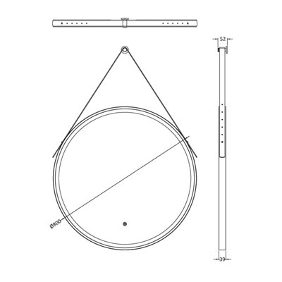 Round LED Illuminated Touch Sensor Framed Mirror with Demister & Strap, 800mm - Chrome/Grey