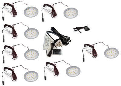 Round LED Light Under Furniture Shelf Cupboard Full Kit LUMINO