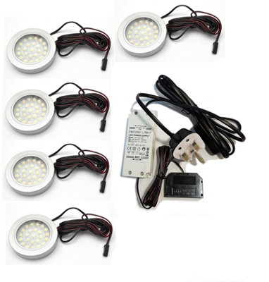 Round LED Light Under Furniture Cabinet Shelf Cupboard Full Kit VASCO - Light Colour Cold White ...