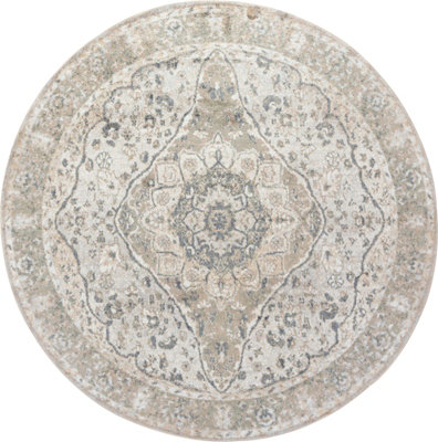 Round Lillian-Washable Grey Green Traditional Vintage Boho Living ...