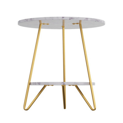 Round Mable Texture Wooden Small Sofa Side Table