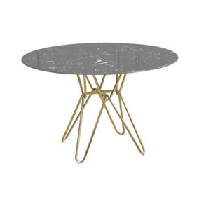 Round Marble Dining Table with Gold Hairpin Style Leg - L120 x W120 x H75 cm - Black