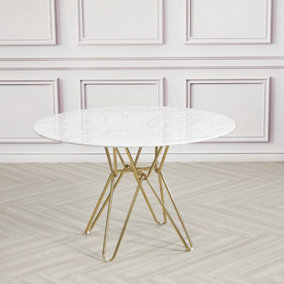 Round Marble Dining Table with Gold Hairpin Style Leg - L120 x W120 x H75 cm - White