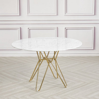Round Marble Dining Table with Gold Hairpin Style Leg - L120 x W120 x ...
