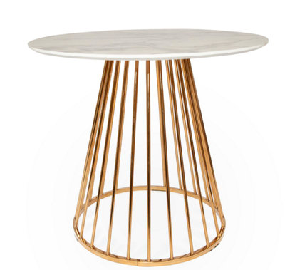 Round Marble Dining Table with Golden Chrome Legs 100cm White Marble Effect Top