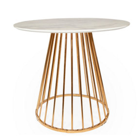 Round Marble Dining Table with Golden Chrome Legs 100cm White Marble Effect Top