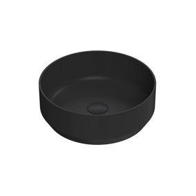 Round Matt Ceramic Countertop Vessel Without Overflow - 350mm - Matt Black - Balterley
