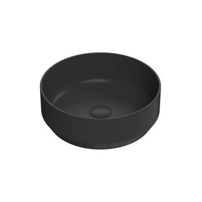 Round Matt Ceramic Countertop Vessel Without Overflow - 350mm - Matt Black