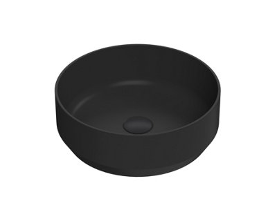 Round Matt Ceramic Countertop Vessel Without Overflow - 350mm - Matt Black
