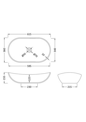 Round Matt Ceramic Countertop Vessel Without Overflow - 615mm - Matt Black - Balterley