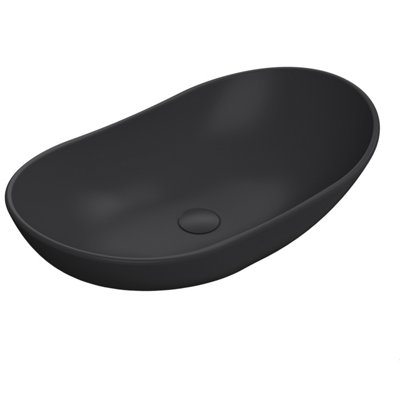 Round Matt Ceramic Countertop Vessel Without Overflow - 615mm - Matt Black