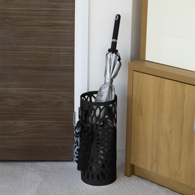 Round Metal Umbrella Stand in Black