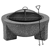 Round MgO Fire Pit with BBQ Grill, 75cm, Safety Mesh Screen - Dark Grey - DG191
