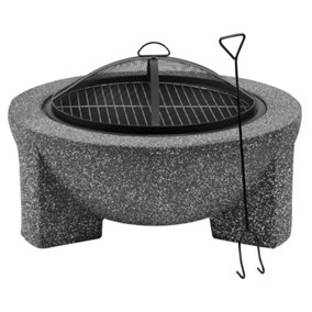 Round MgO Fire Pit with BBQ Grill, 75cm, Safety Mesh Screen - Dark Grey - DG191