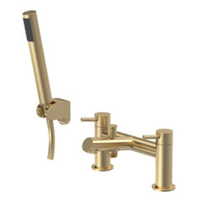 Round Minimalist Bath Shower Mixer Tap with Shower Kit - Brushed Brass - Balterley