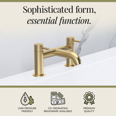 Round Minimalist Deck Mounted Bath Filler Tap - Brushed Brass - Balterley