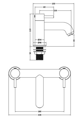 Round Minimalist Deck Mounted Bath Filler Tap - Brushed Brass - Balterley