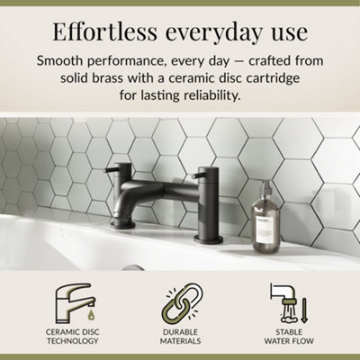 Round Minimalist Deck Mounted Bath Filler Tap - Matt Black - Balterley