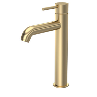 Round Minimalist Tall Mono Basin Mixer Tap - Brushed Brass Price Comparisons | Compare The Build