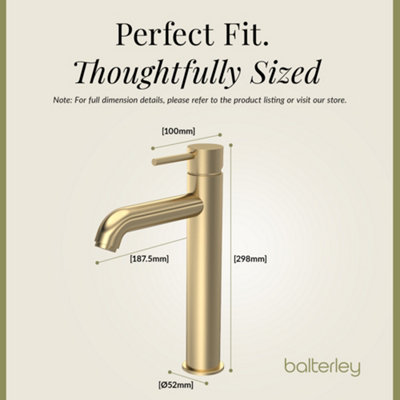 Round Minimalist Tall Mono Basin Mixer Tap - Brushed Brass - 3