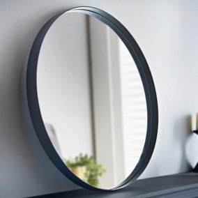Round Mirror 60Cm Black Deep Aluminium Frame Wall Mounted Mirror Bathroom Mirror Living Room Mirror